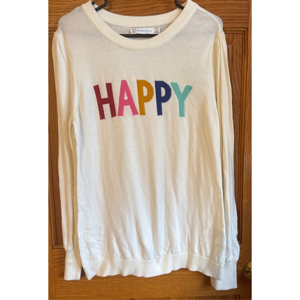 Women's New York & Company Crew Neck Sweater L Off-White Multicolor